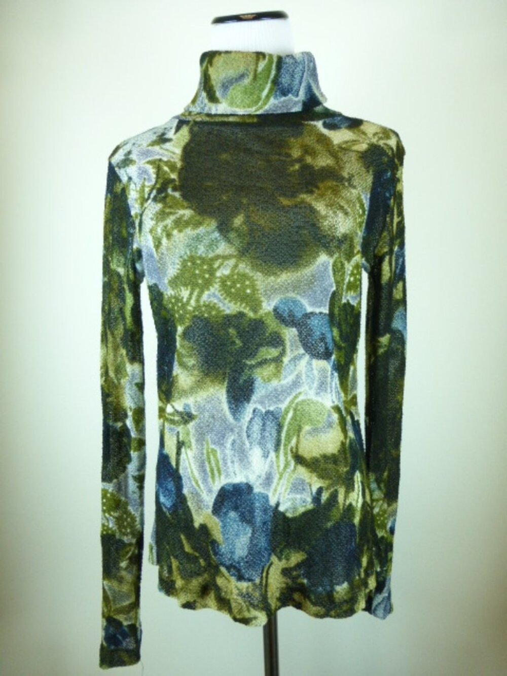 FUZZI JEAN PAUL GAULTIER ITALY BLACK olive floral TURTLENECK Sweater top S